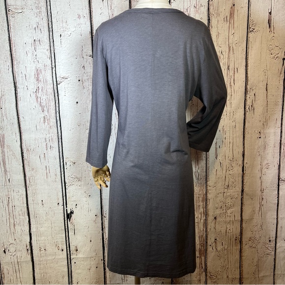 Garnet Hill Trapeze Grey Teal Jersey Swing Shift Dress Scoop Neck LARGE GUC - Picture 4 of 12